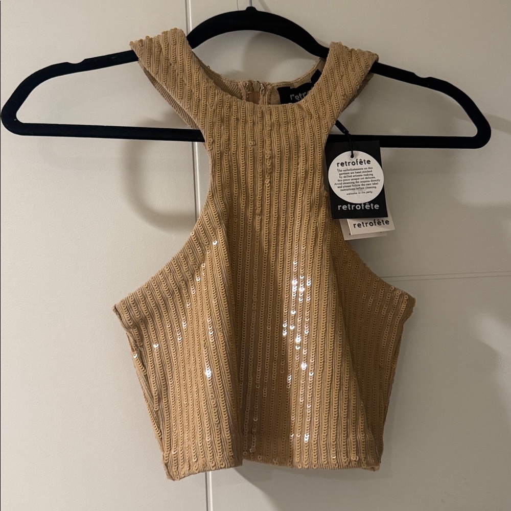 Retrofete Tan Sequin Crop Top